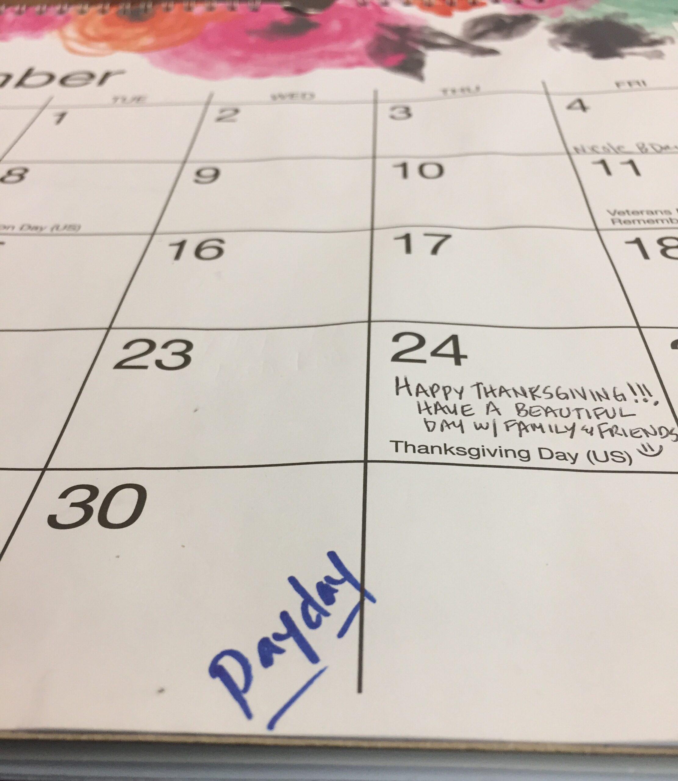 Calendario con día de pago marcada